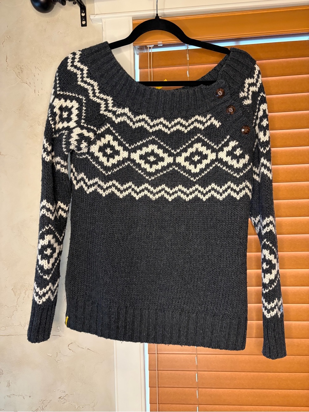 Lole Charcoal & Cream Off-Shoulder Nordic Knit Sweater